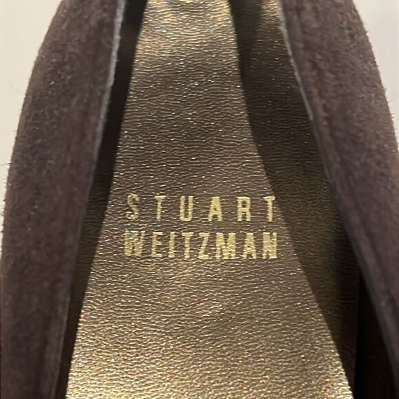 Stuart Weitzman Brown Suede/Embossed Leather Toe and Kitten Heel Shoes Size 7 - Picture 13 of 15